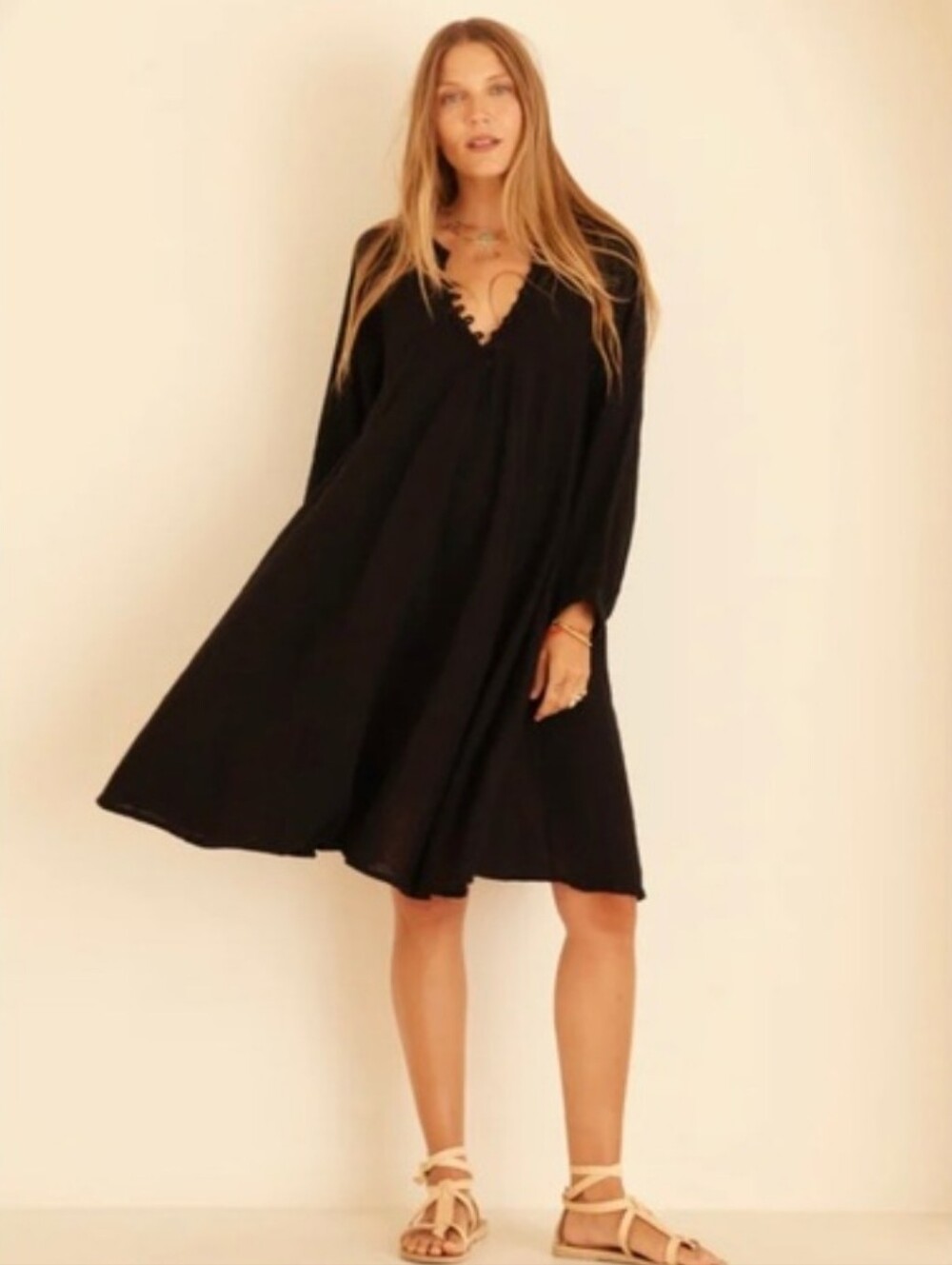 NWOT Natalie Martin Fiore Short Dress In Black Large Minimalist